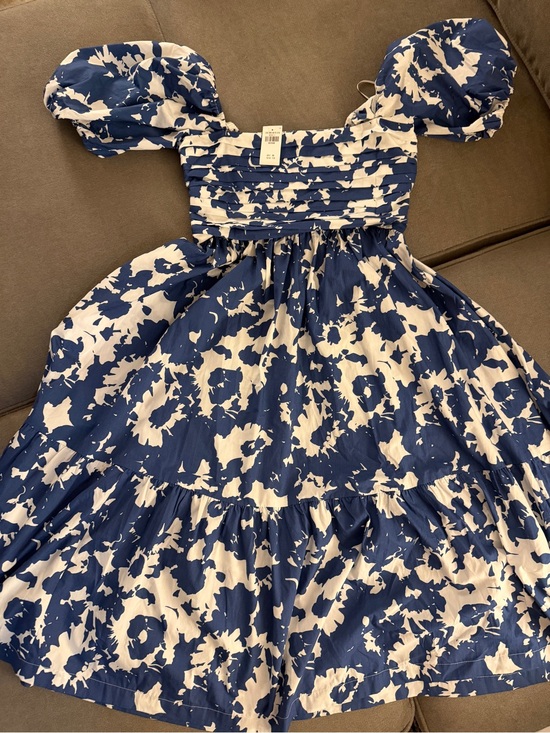 Abercrombie & Fitch Dresses & Skirts - Abercrombie & Fitch Emerson Blue White Floral Puff Sleeve Midi Dress M NWT